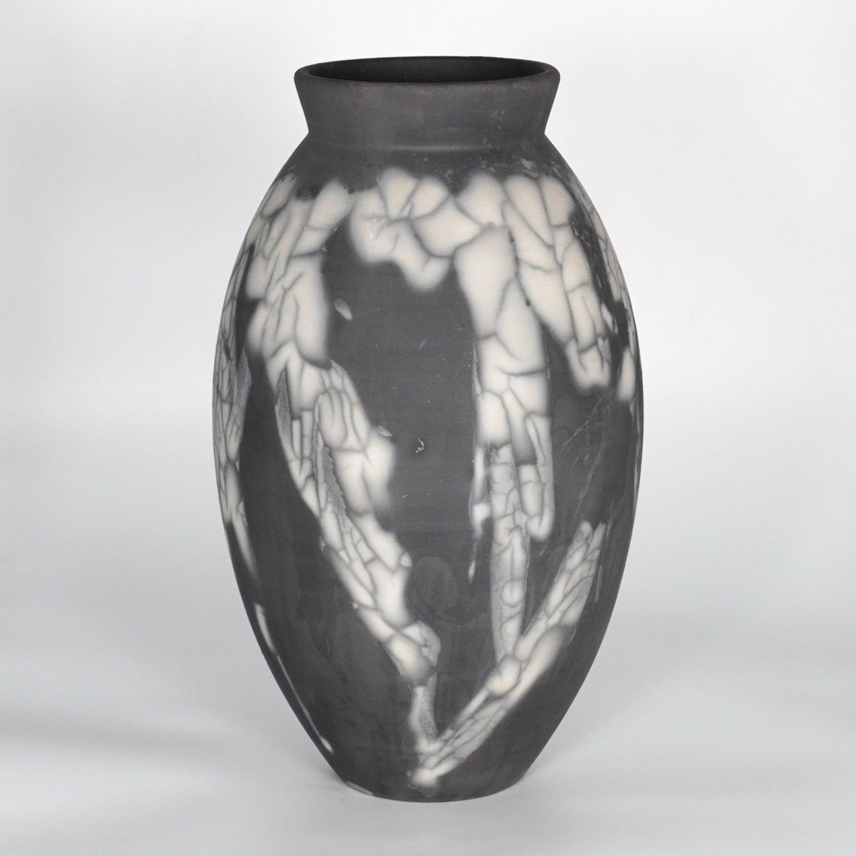 RAAQUU Large Oval Ceramic Vase Smoked Raku S/N0000868 13.5" Raku Pottery - RAAQUU