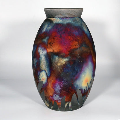 RAAQUU Large Oval XL Ceramic Vase Carbon Copper S/N0000833 14" Raku Pottery - RAAQUU