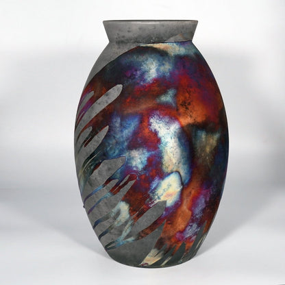 RAAQUU Large Oval XL Ceramic Vase Carbon Copper S/N0000833 14" Raku Pottery - RAAQUU