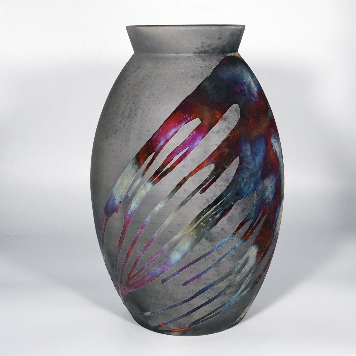 RAAQUU Large Oval XL Ceramic Vase Carbon Copper S/N0000833 14" Raku Pottery - RAAQUU