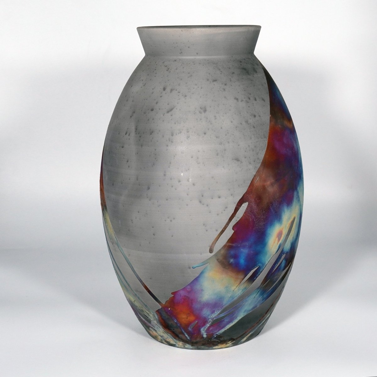 RAAQUU Large Oval XL Ceramic Vase Carbon Copper S/N0000837 14" Raku Pottery - RAAQUU