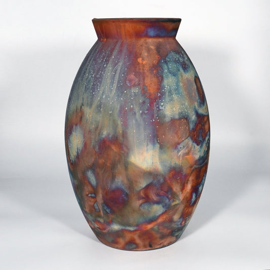 RAAQUU Large Oval XL Ceramic Vase Carbon Copper S/N0000838 14" Raku Pottery - RAAQUU