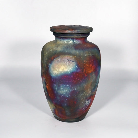 RAAQUU Omoide Ceramic Full Copper Matte Urn for Adult Remains/Ashes S/N8000009 - Raku Pottery 170 cubic inches Unique Handmade Cremation Vessel - RAAQUU