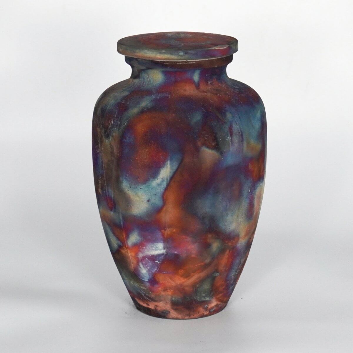 RAAQUU Omoide Ceramic Full Copper Matte Urn for Adult Remains/Ashes S/N8000099 - Raku Pottery 170 cubic inches Unique Handmade Cremation Vessel