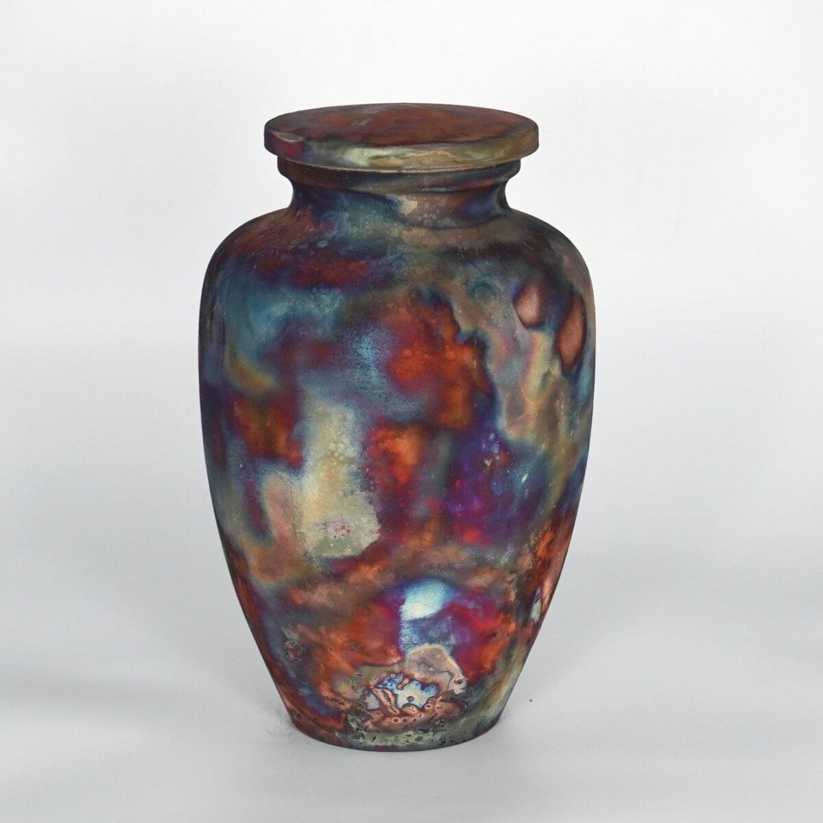 RAAQUU Omoide Ceramic Full Copper Matte Urn for Adult Remains/Ashes S/N8000099 - Raku Pottery 170 cubic inches Unique Handmade Cremation Vessel