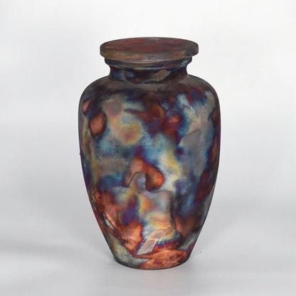 RAAQUU Omoide Ceramic Full Copper Matte Urn for Adult Remains/Ashes S/N8000099 - Raku Pottery 170 cubic inches Unique Handmade Cremation Vessel