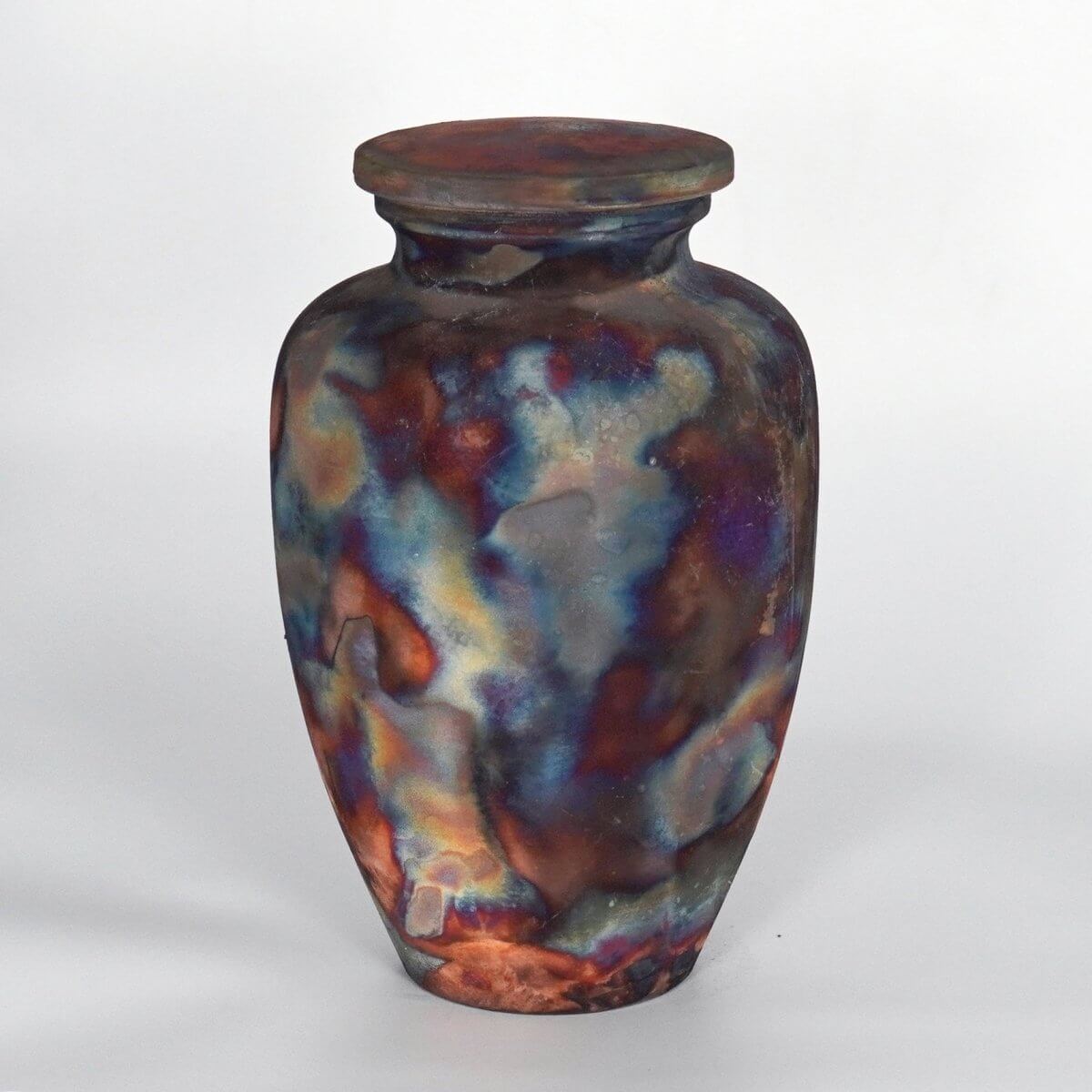 RAAQUU Omoide Ceramic Full Copper Matte Urn for Adult Remains/Ashes S/N8000099 - Raku Pottery 170 cubic inches Unique Handmade Cremation Vessel