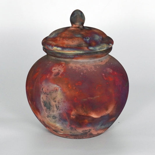 RAAQUU Tamashii Ceramic Full Copper Matte Pet Urn for Remains/Ashes S/N8000110 - Raku Pottery 85 cubic inches Unique Handmade Cremation Vessel - RAAQUU