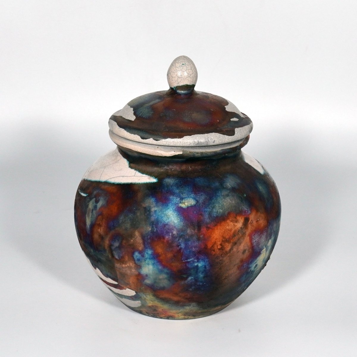 RAAQUU Tamashii Ceramic Half Copper Matte Pet Urn for Remains/Ashes S/N8000141 - Raku Pottery 85 cubic inches Unique Handmade Cremation Vessel - RAAQUU