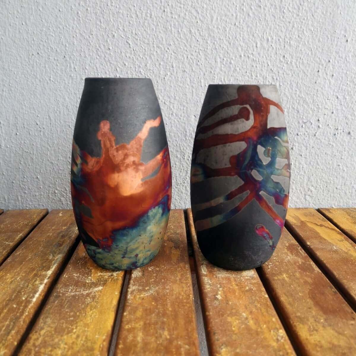 Shinsen Tsuri raku 2024 pottery vase 2 pack • Obvara • UV Coat • birthday gift for her mom • home decor • boho wall art • ceramic decor vase