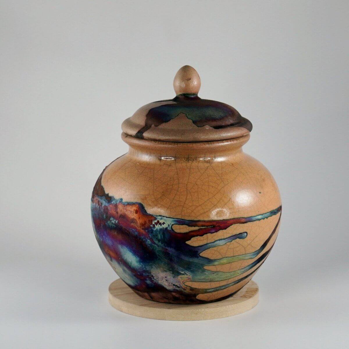 Raku ceramic popular cremation urn. Ashes keepsake for human or pet. Capacity 18/50/90/200 cubic inches